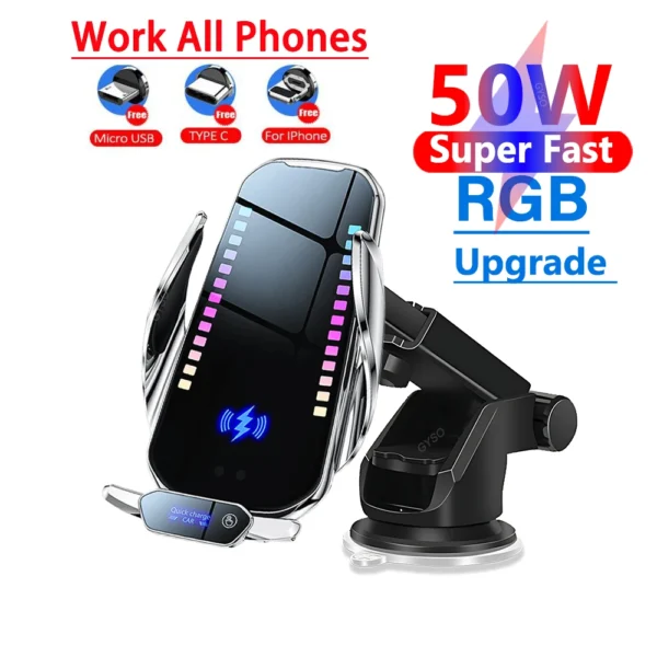 50W Car Wireless Charger For iPhone 15 Pro Max 14 13 12 Magnetic Adapter Fast Charging For Huawei Mate 60 Pro Samsung Xiaomi