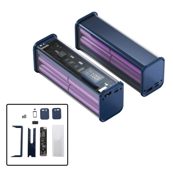 8* 18650 Battery 100W Charger Case PD22.5W Mecha Transparent Shell DIY Power Bank Box Fast Charging LED Screen Power Bank