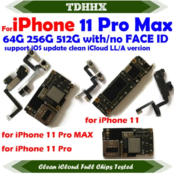Clean iCloud Main Logic Board Full Chips For iPhone 11 Pro Max Mothereboard With Face ID Support Update Working Mainboard Plate
