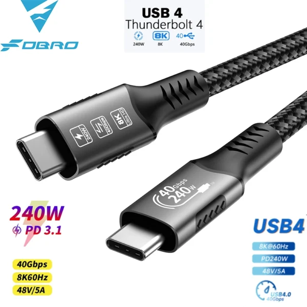 FDBRO 8K USB4 Cable 40Gbps 240W PD3.1 QC4.0 For Thunderbolt 4 Type C Fast Charging Cable Thunderbolt3 USB C to C Data Transfer