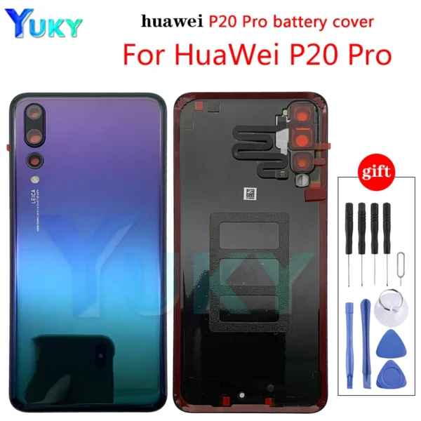 For New Huawei P20 Pro P20Pro Battery Back Cover Glass Panel P20 Pro Battery Rear Door 3DHousing Case With Camera Lens Replace
