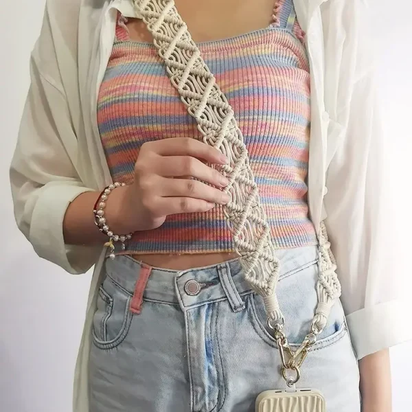 Long Phone Crossbody Lanyard Retro Style Hand Woven Pendant with Hollow Out Anti Loss Diagonal Strap for Mobile Phones Camera