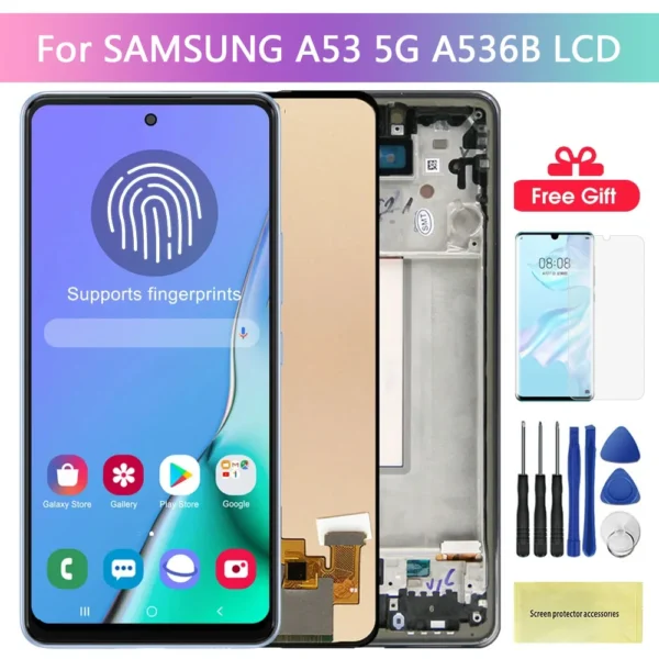 Super AMOLED A53 5G Display Screen for Samsung Galaxy A53 5G A536 A536B A536U Lcd Display Touch Screen Replacement with frame