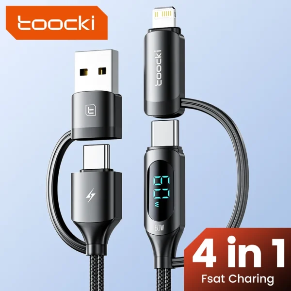 Toocki 4 in 1 USB A Type C To USB C Lightning Display PD Cable For iPhone 15 14 Fast Charging Charger Samsung Huawei Date Cord
