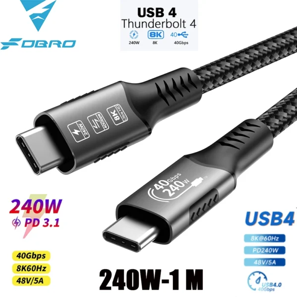 USB4 240W Type C Fast Charging  Cable 40Gbps 8K 60Hz Full Function Compatible  For Thunderbolt 3 4 Apple  iphone15 Pro Max