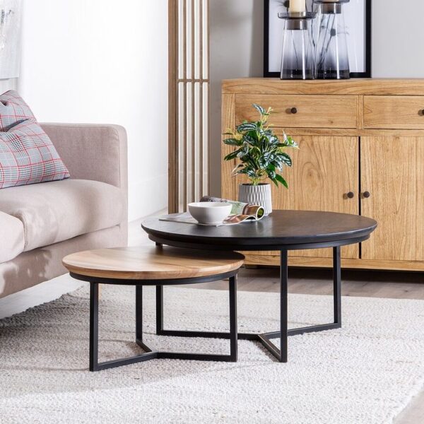 Round Side Table, 2-Tier Metal Tray End Table, Snack Table Coffee Table Tea Table Nightstand Sofa Table for Living Room