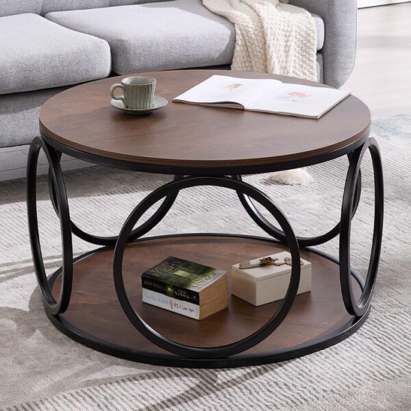 Walker Edison Modern Round Faux Top Coffee Table with X Base, Engineered Wood Alloy Steel