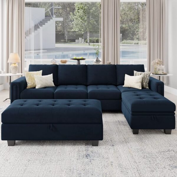 Andora Sofa Bed, Bali Corner Sofabed with Storage, Pull Out Double Sofa Couch, Right Hand Facing, Set Up Included | Velvet Sofa