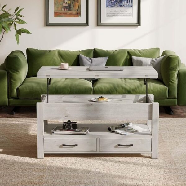 Coffee Table Lift Top, Multi-Function Convertible Coffee Table with Drawers and Hidden Compartment, Coffee Table Converts to Dining Table for Living Room