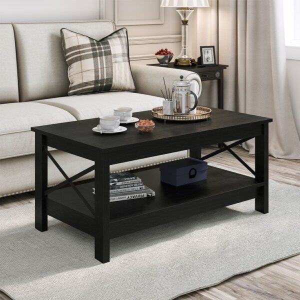 Black Coffee Tables for Living Room 23.6" Small Square Coffee Table with Storage Drawer