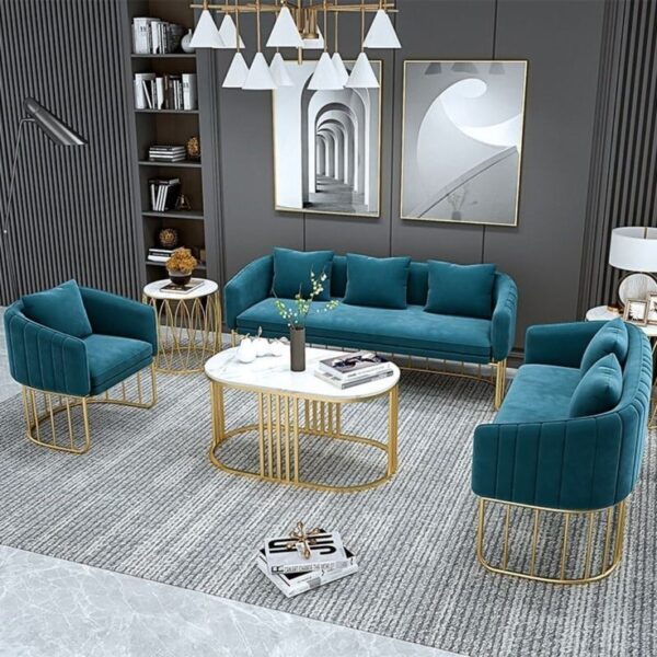 Living Room Afra Gold Metal Leg Sofa Set- 3 Seats- Single Sofa