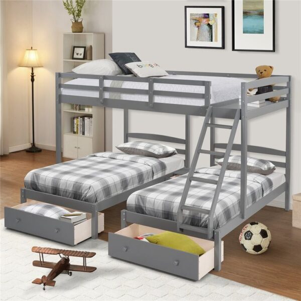 Bunk bed with Comfortable Slide and Sliding Trundle