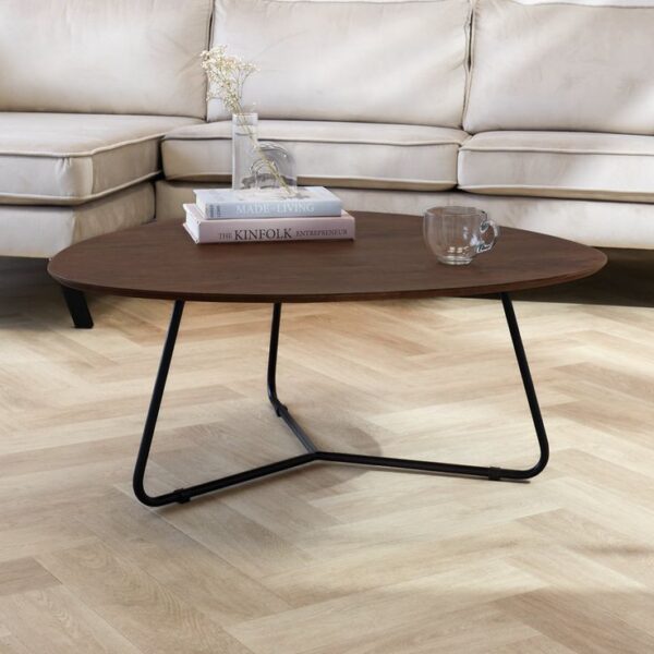 Triangle Glass Coffee Table Mid Century Modern Coffee Table Low Living Room Tables with Black Wood Base Clear Coffee Table for Living Room