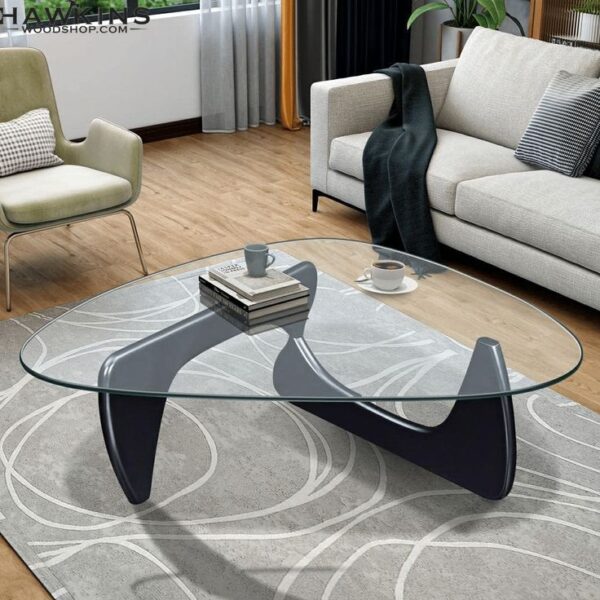 Coffee Tables for Living Room - Triangle Glass Coffee Table with Wooden Base Mid-Century Modern Abstract End Table for Study Room