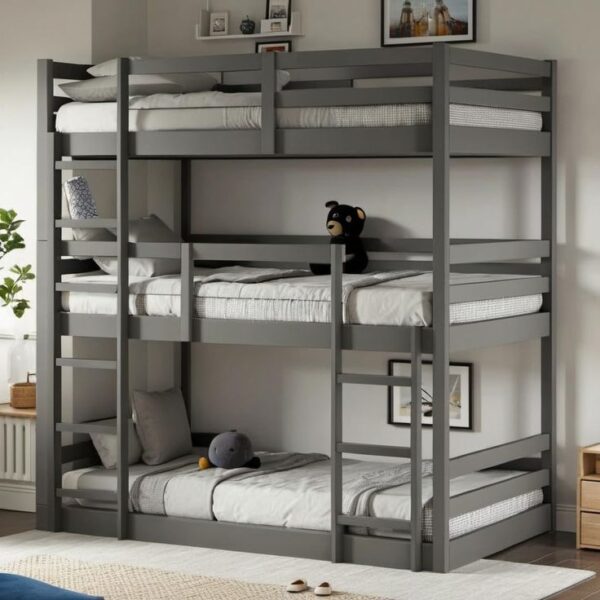E Grey Triple Kids Bunk Bed