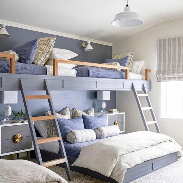 Double Grey Navy Blue Wooded Sheet Bunk Bed Without mattress - Bunker bed kids bed kids Furniture