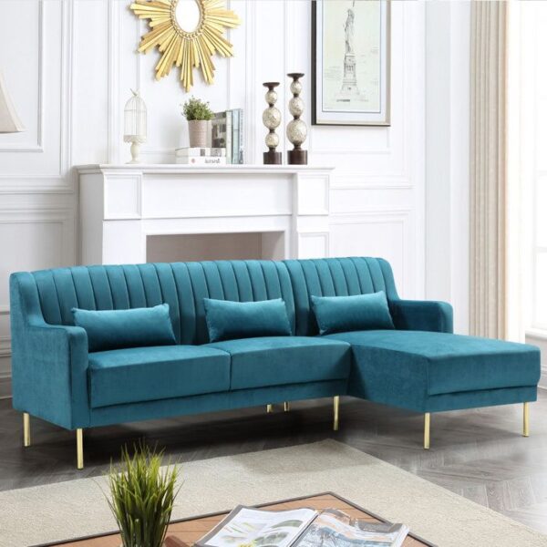 Sofa Couch, L-shaped Sectional Green Suede Fabric Living Room Sets, Upholstered Comfy Spacious Sofas Bed Couch, Reversible Chaise Lounge Detachable Structure for Lounge Room with 2 Bolsters