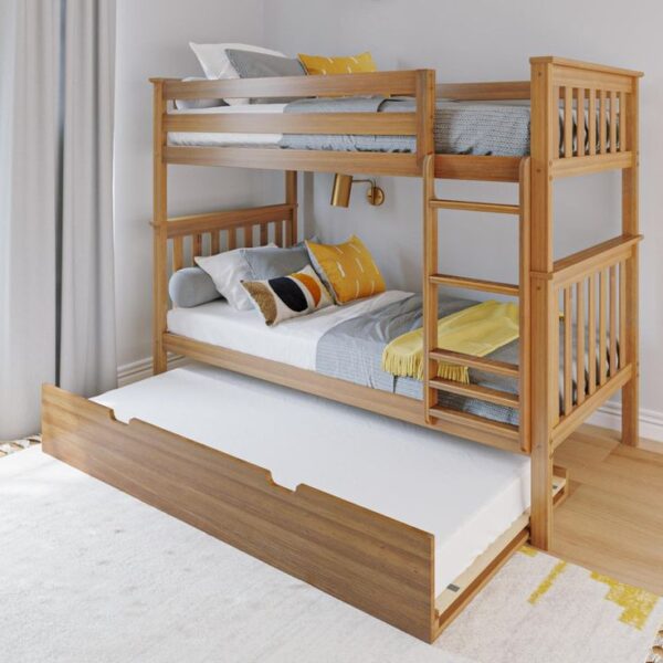 Double White Orange Wooded Sheet Bunk Bed Without mattress - Bunker bed kids bed kids Furniture