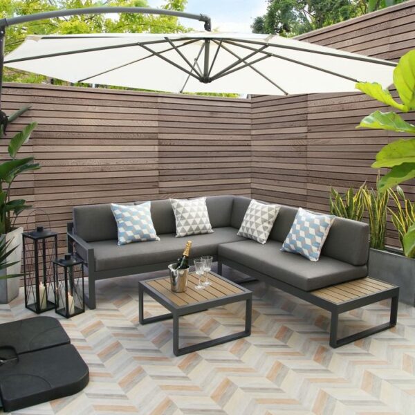 Harrier 5 Seater L Shape Corner Sofa Set with Table – Aluminium Outdoor Garden Furniture Set
