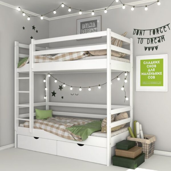 TRIPLE trundle Bunk bed KUBUS with mattresses190X80 cm. Pine wood made